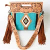 American Darling Turquoise Aztec/Floral Tooled Purse -Weaver Leather Cowboy Store 109166 G
