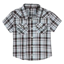 Wrangler Brown And Green Plaid Short Sleeve
