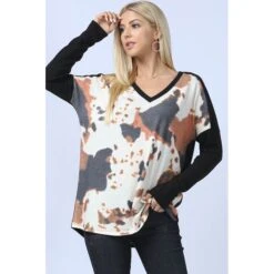 Cow Print Color Block Ultra Soft Hacci Top -Weaver Leather Cowboy Store 15006318 7c3ed750 32c1 496c a781 01fe7043dfe9