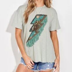 Lightning & Fringe Back Short Sleeve Top -Weaver Leather Cowboy Store 16960829 3f390bfd 36a0