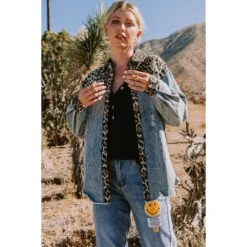 Mixed Print Breast Pocket Washed Jacket