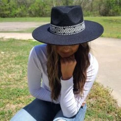 Women's Black Fedora W/ Aztec Band