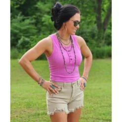 Sand Medium Rise Distressed Shorts -Weaver Leather Cowboy Store 20230510 100151