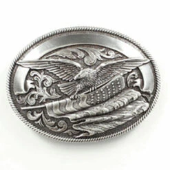 Sliver Eagle And Flag Belt Buckle