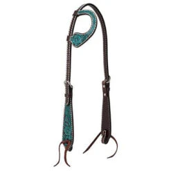 Weaver Leather Turquoise Cross And Floral Sliding Ear Headstall