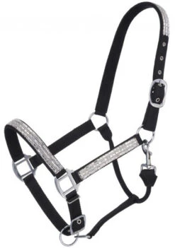 Adjustable Nylon Halter With Crystal Accents - Black