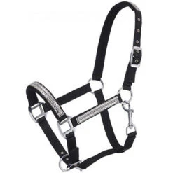 Adjustable Nylon Miniature Halter With Crystal Accents - Black