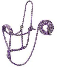 Weaver Leather Braided Rope Halter With 10' Lead - Gray/Purple 3 Weaver Leather Braided Rope Halter With 10' Lead - Gray/Purple