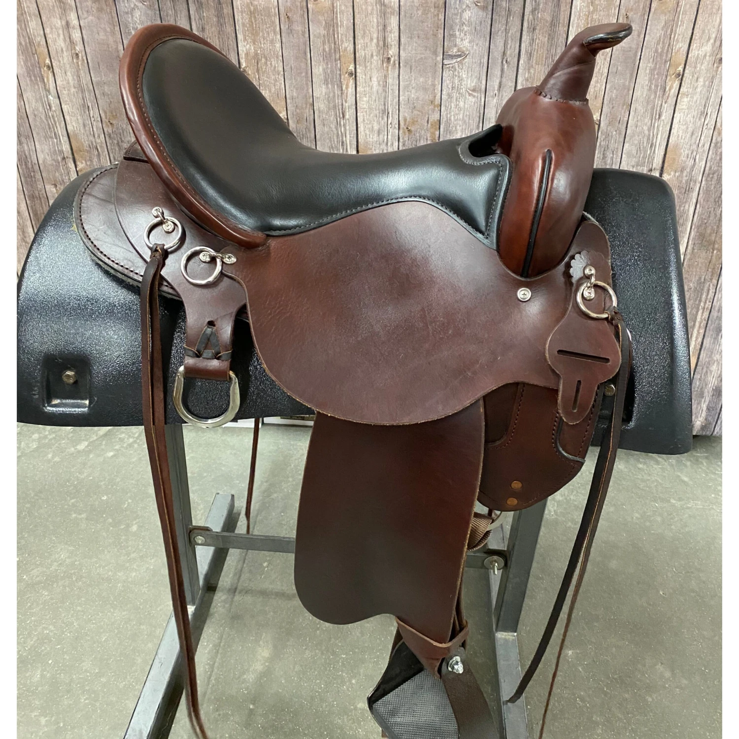 Circle Y Trail Saddle With Black Seat And Sliver Hardware, 16" Seat 4 Circle Y Trail Saddle With Black Seat And Sliver Hardware, 16" Seat - Image 2