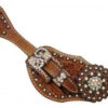 Showman Ladies Tooled Crystal Accented Spur Straps 2 Showman Ladies Tooled Crystal Accented Spur Straps -Weaver Leather Cowboy Store 7135MEd