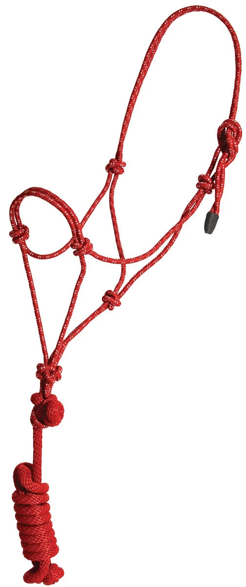 Mustang Foal Economy Rope Halter And Lead - Red/White 3 Mustang Foal Economy Rope Halter And Lead - Red/White