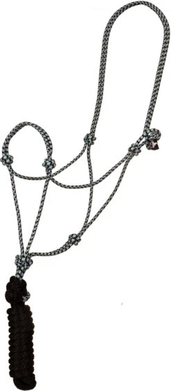 Mustang Economy Mountain Rope Halter And Lead - Black/Turquoise/White