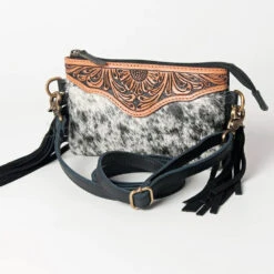 American Darling Black & White Hide Tooled Purse -Weaver Leather Cowboy Store ADBG403BKW