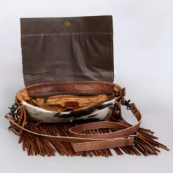 American Darling Brown White Hide And Fringe Purse 13 American Darling Brown White Hide And Fringe Purse -Weaver Leather Cowboy Store ADBG524BRW E
