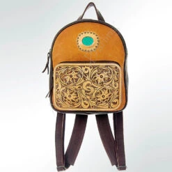 American Darling Tooled Leather W/ Turquoise Stone Backpack -Weaver Leather Cowboy Store ADBG560