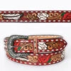 American Darling Red & White Flower Tooled Belt -Weaver Leather Cowboy Store ADBLF118