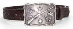 Tony Lama Kid's Chocolate Floral Belt With Cowboy Indians Buckle
