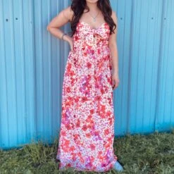 Red Floral Sless Dress -Weaver Leather Cowboy Store CD02582a