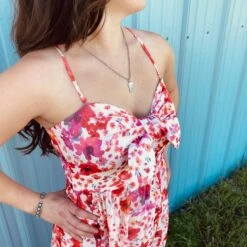 Red Floral Sless Dress -Weaver Leather Cowboy Store CD02582e