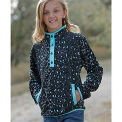 Cinch Kids Turquoise & Black Cheetah Polar Fleece Pullover