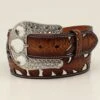 Angel Ranch Ladies Tan & Silver Floral Overlay Belt -Weaver Leather Cowboy Store D140001908