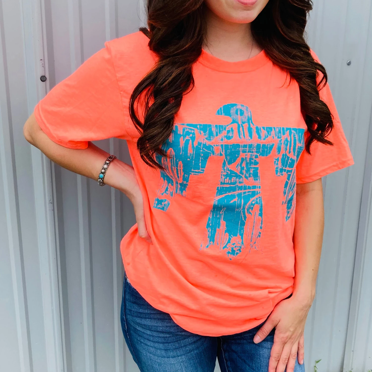 Coral With Turquoise Thunderbird Tee 3 Coral With Turquoise Thunderbird Tee