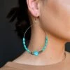 4" Green Turquoise & Silver Disc Beaded Hoop Earrings -Weaver Leather Cowboy Store E1261