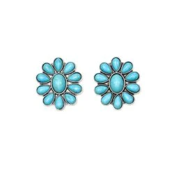 Turquoise Flower Cluster Post Earrings -Weaver Leather Cowboy Store E800b