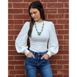 Puff Sleeve Body Suit - Available In Black, Off White, & Wine -Weaver Leather Cowboy Store GT3048b