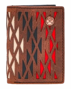 Hooey Aztec Cut Overlay Trifold Wallet-Ivory,Black,Red