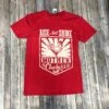 Red Crew Neck Tee With Cream Motif Rise & Shine -Weaver Leather Cowboy Store IMG 2315