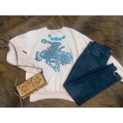 Peach & Silver Sequin Bronc Crewneck