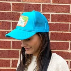 McIntire Saddlery Turquoise Foam Hibiscus Cap -Weaver Leather Cowboy Store IMG 5611