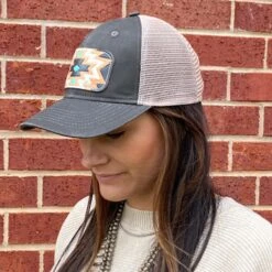 McIntire Saddlery Charcoal Aztec Leather Patch Cap -Weaver Leather Cowboy Store IMG 5622