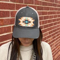 McIntire Saddlery Charcoal Aztec Leather Patch Cap -Weaver Leather Cowboy Store IMG 5625