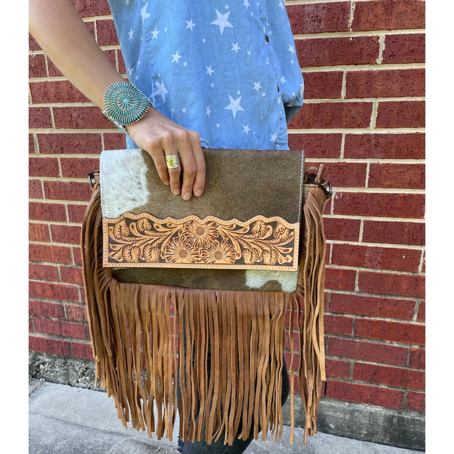 American Darling Brown White Hide And Fringe Purse 9 American Darling Brown White Hide And Fringe Purse - Image 7