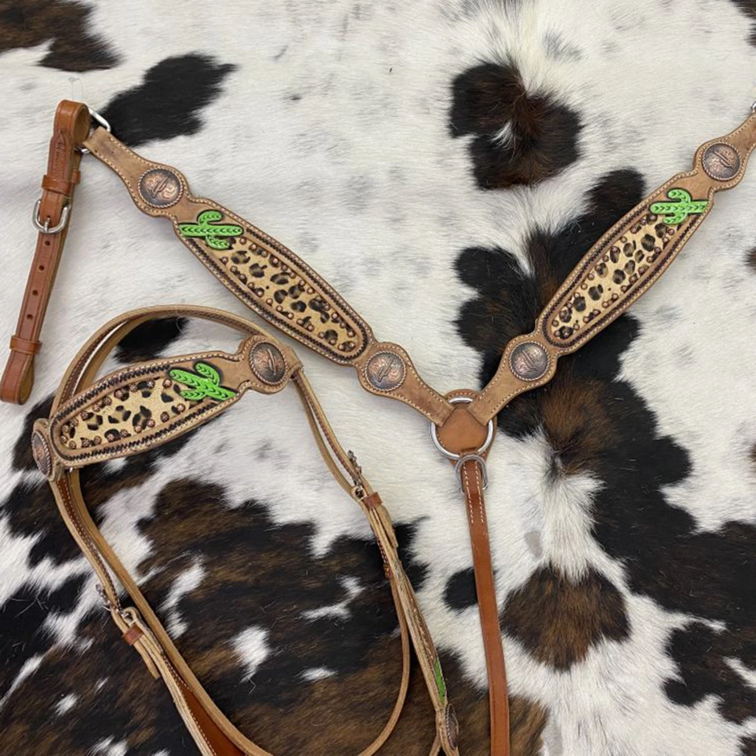 Showman Cactus And Cheetah Headstall And Breast Collar 4 Showman Cactus And Cheetah Headstall And Breast Collar - Image 2