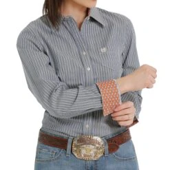 Cinch Light Blue Stripe Shirt -Weaver Leather Cowboy Store MSW9164196 3