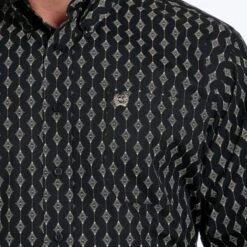 Cinch Men's Black Diamond Print Shirt -Weaver Leather Cowboy Store MTW1105531 4