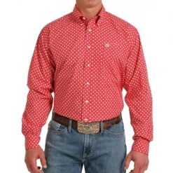 Cinch Men's Red Geometric Print Long Sleeve