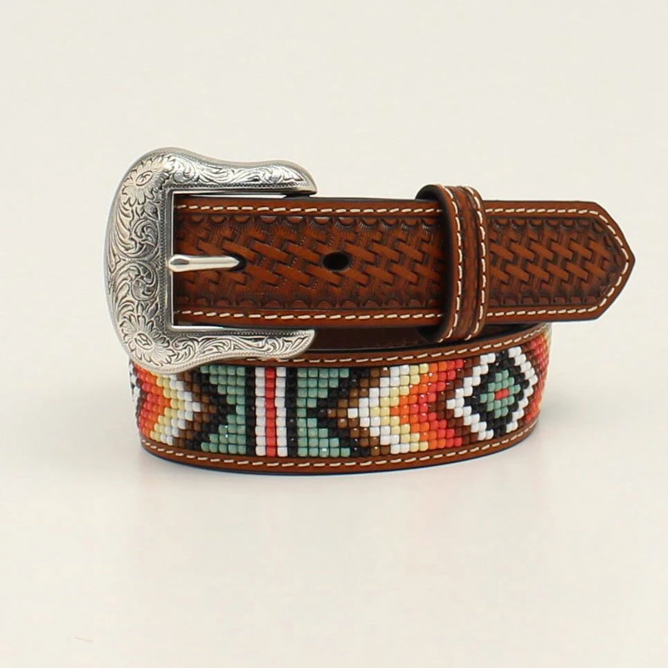 Nocona Youth Brown Basket Weave Beaded Belt 3 Nocona Youth Brown Basket Weave Beaded Belt