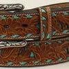 Nocona Tan Turquoise Underlay Lace Edged Belt -Weaver Leather Cowboy Store Nocona Ladies Pierced Leather Belt prod 63280 l N3410433
