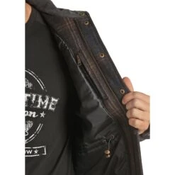 Powder River Navy Plaid Wool Coat -Weaver Leather Cowboy Store PRMO92RZZF B