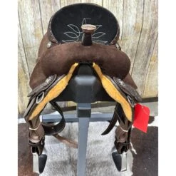 Double J 14 Inch Pozzi Roughout Barrel Saddle -Weaver Leather Cowboy Store Pozzifront