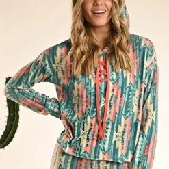 Rock & Roll Turquoise And Peach Aztec Hoodie