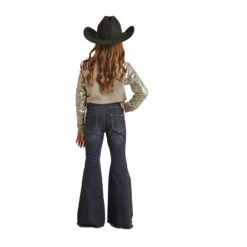 Rock & Roll Cowgirl Button Bell Bottom Dark Vintage Wash Jeans -Weaver Leather Cowboy Store RRGD7PR0FZ B