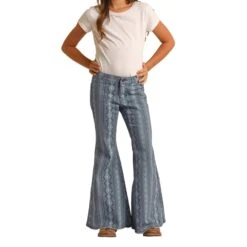Rock & Roll Denim Girls' Bargain Button Bell Bottom Jeans