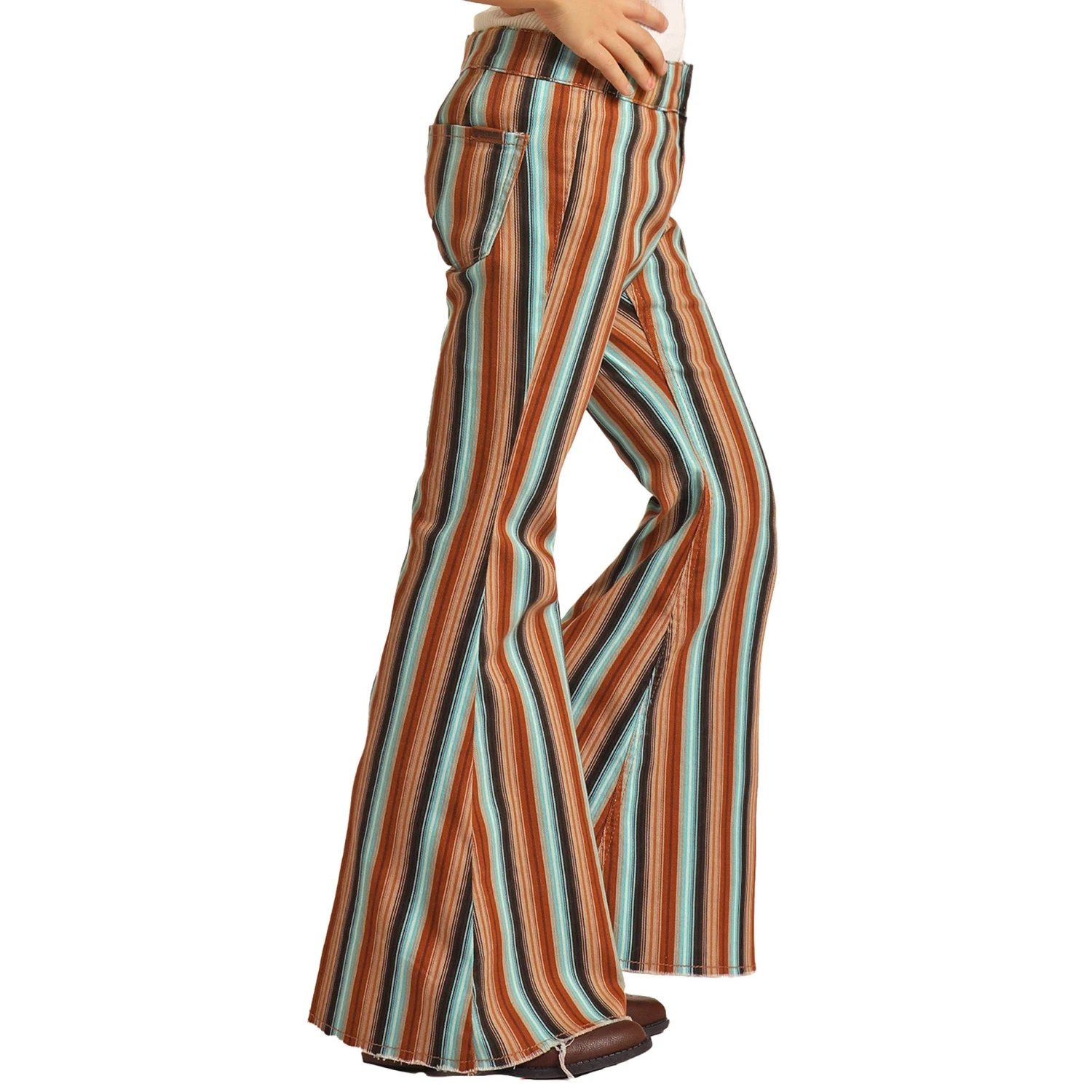 Rock & Roll Girls Multi-Strip Stretch Bell Jean-Tan/Blue 4 Rock & Roll Girls Multi-Strip Stretch Bell Jean-Tan/Blue - Image 2