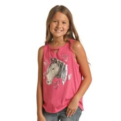 Rock & Roll Cowgirl Pink Horse Head Tank