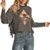 Rock & Roll Black Fringe Fashion Top-Desert Scene Graphic -Weaver Leather Cowboy Store RRWT91R059Z 11617